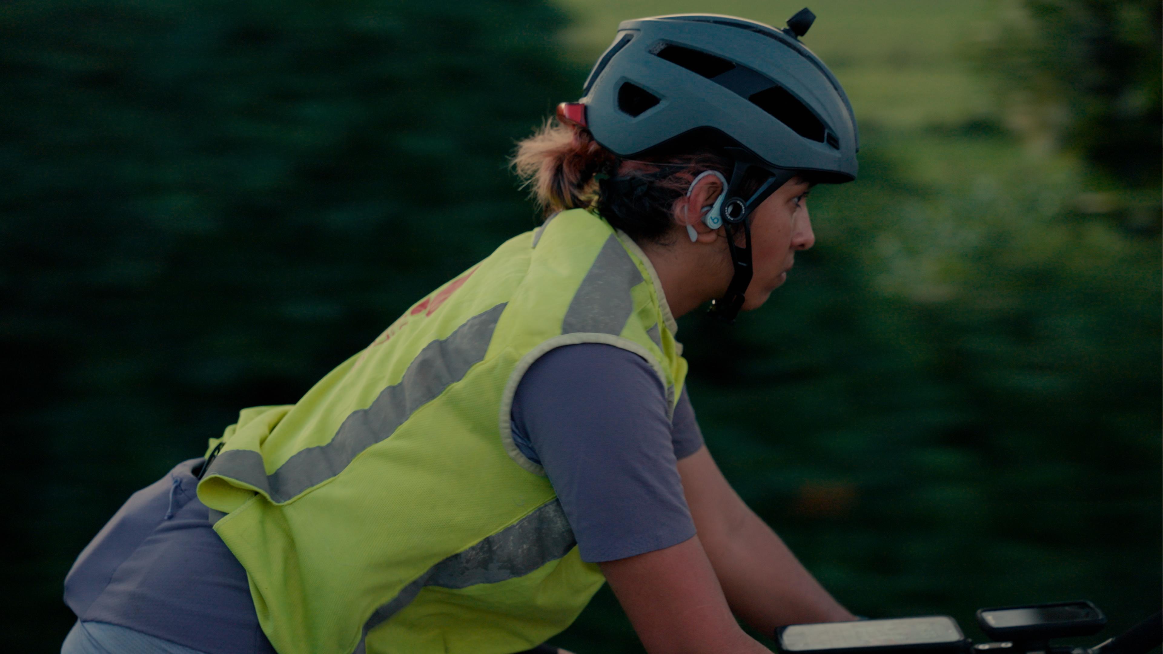 Cyclist in golden light, filmic grade
